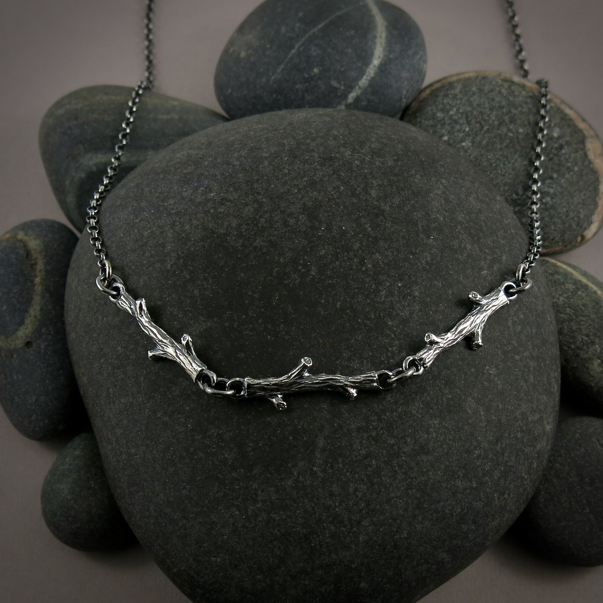 Collier Trio de brindilles en argent • Collier Trio de brindilles léger inspiré de la nature
