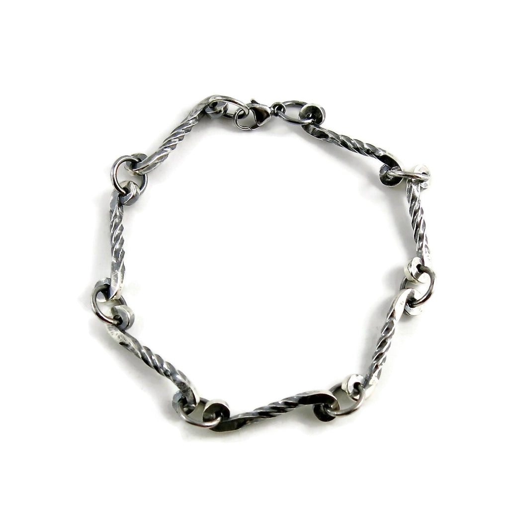 Bracelet à volutes torsadées en argent • Bracelet à maillons torsadés en « fer forgé » léger et unique
