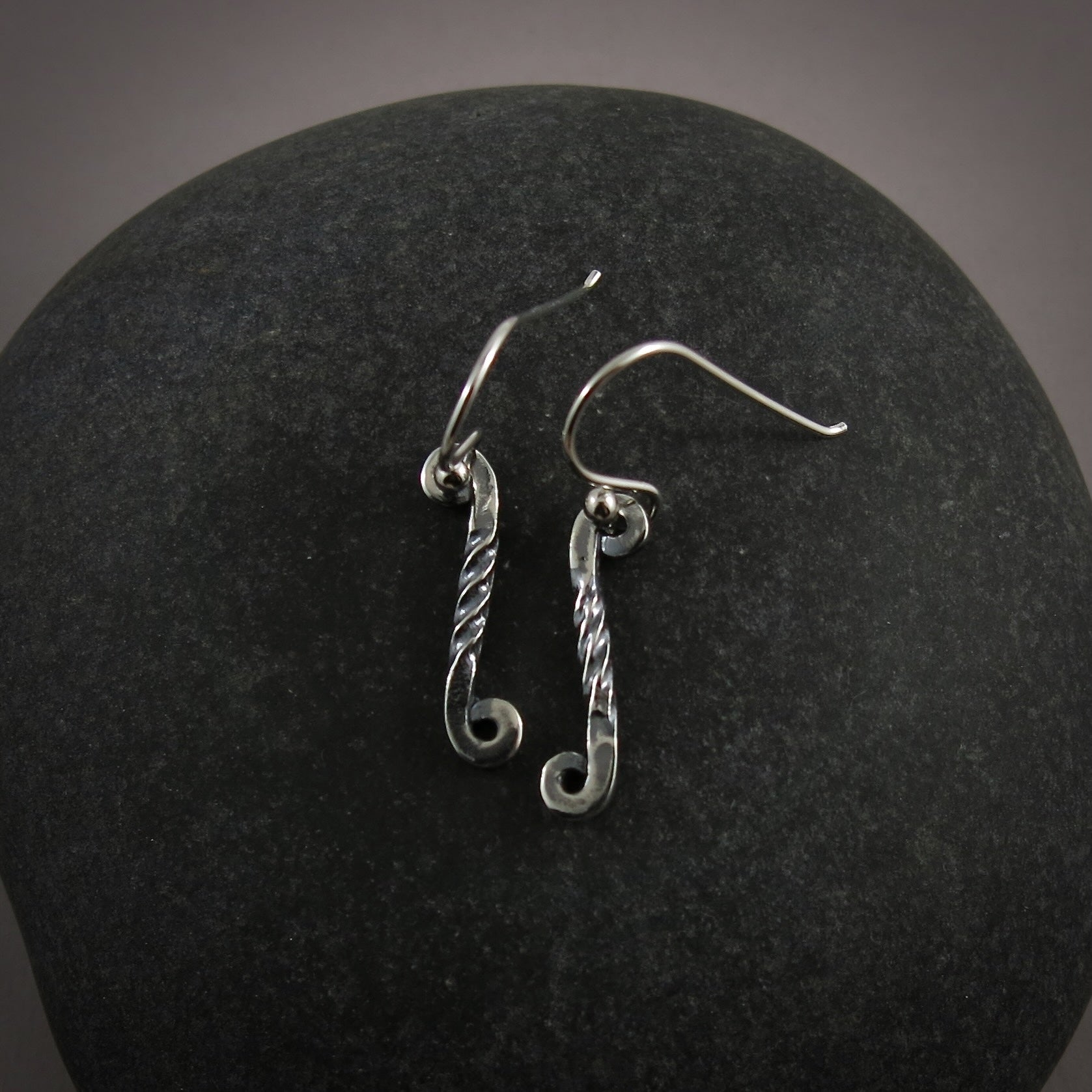 Silver Twisted Scroll Earrings • Lightweight Unique "Wrought Iron" Twisted Scroll Dangles