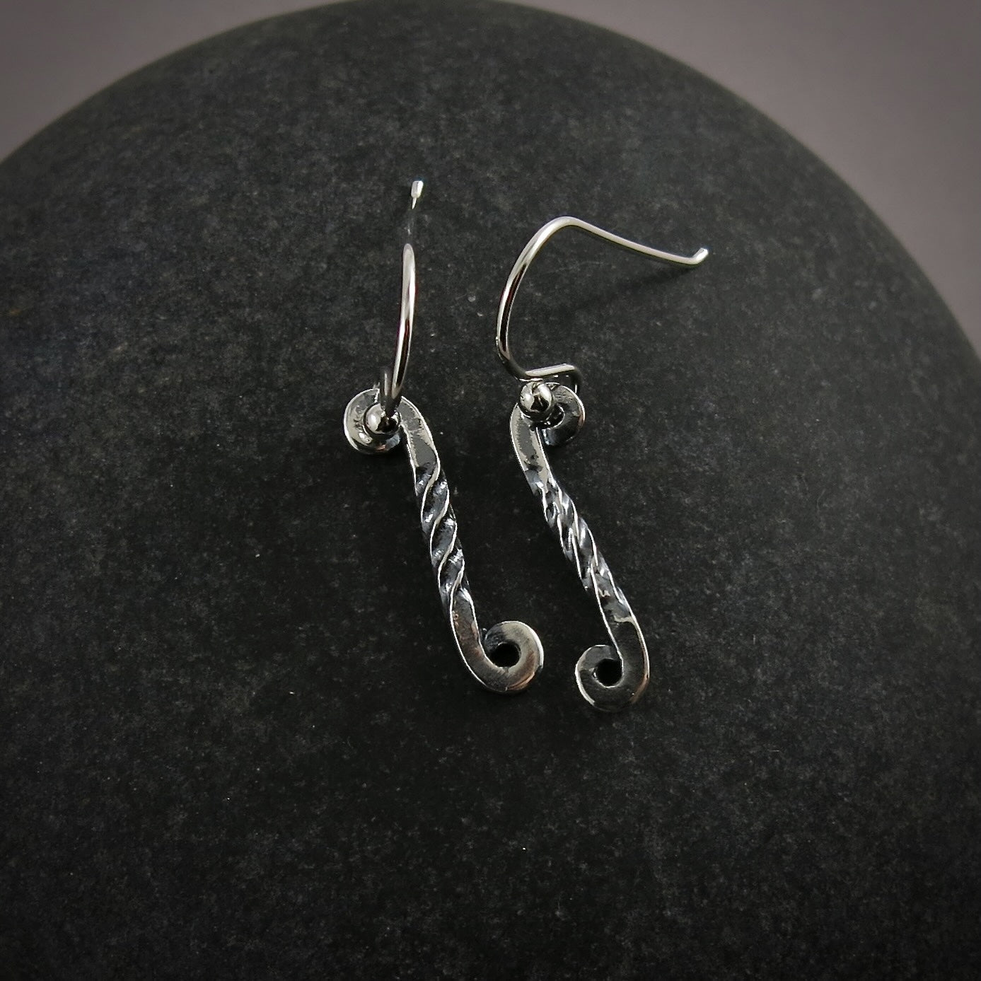Silver Twisted Scroll Earrings • Lightweight Unique "Wrought Iron" Twisted Scroll Dangles