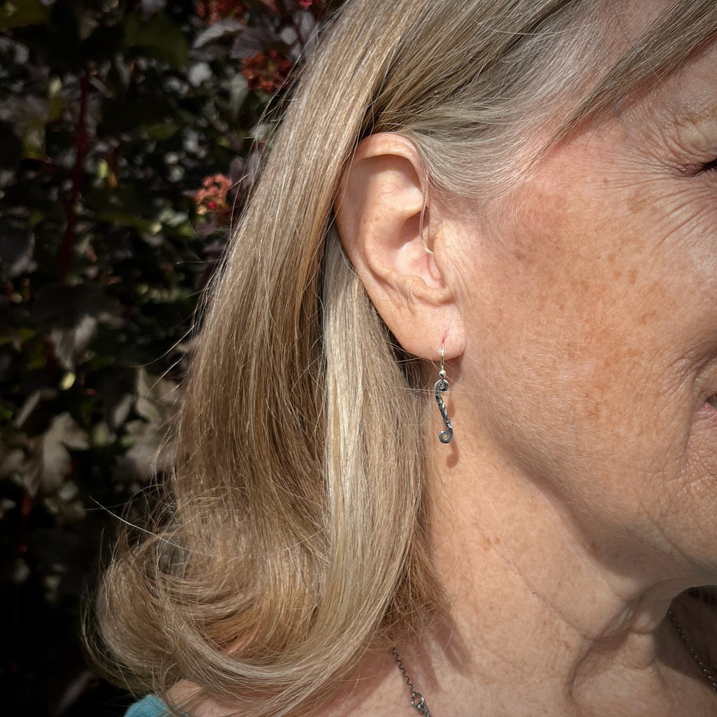 Silver Twisted Scroll Earrings • Lightweight Unique "Wrought Iron" Twisted Scroll Dangles