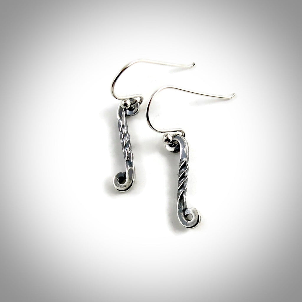 Silver Twisted Scroll Earrings • Lightweight Unique "Wrought Iron" Twisted Scroll Dangles