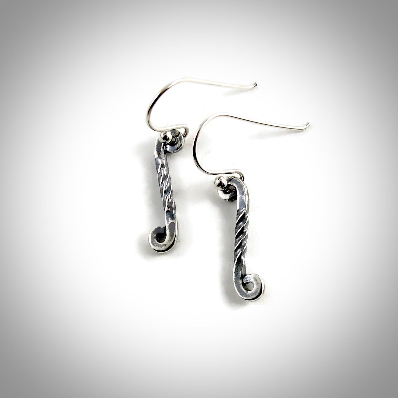 Silver Twisted Scroll Earrings • Lightweight Unique "Wrought Iron" Twisted Scroll Dangles