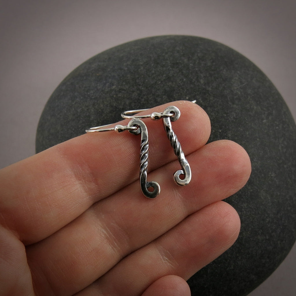 Silver Twisted Scroll Earrings • Lightweight Unique "Wrought Iron" Twisted Scroll Dangles