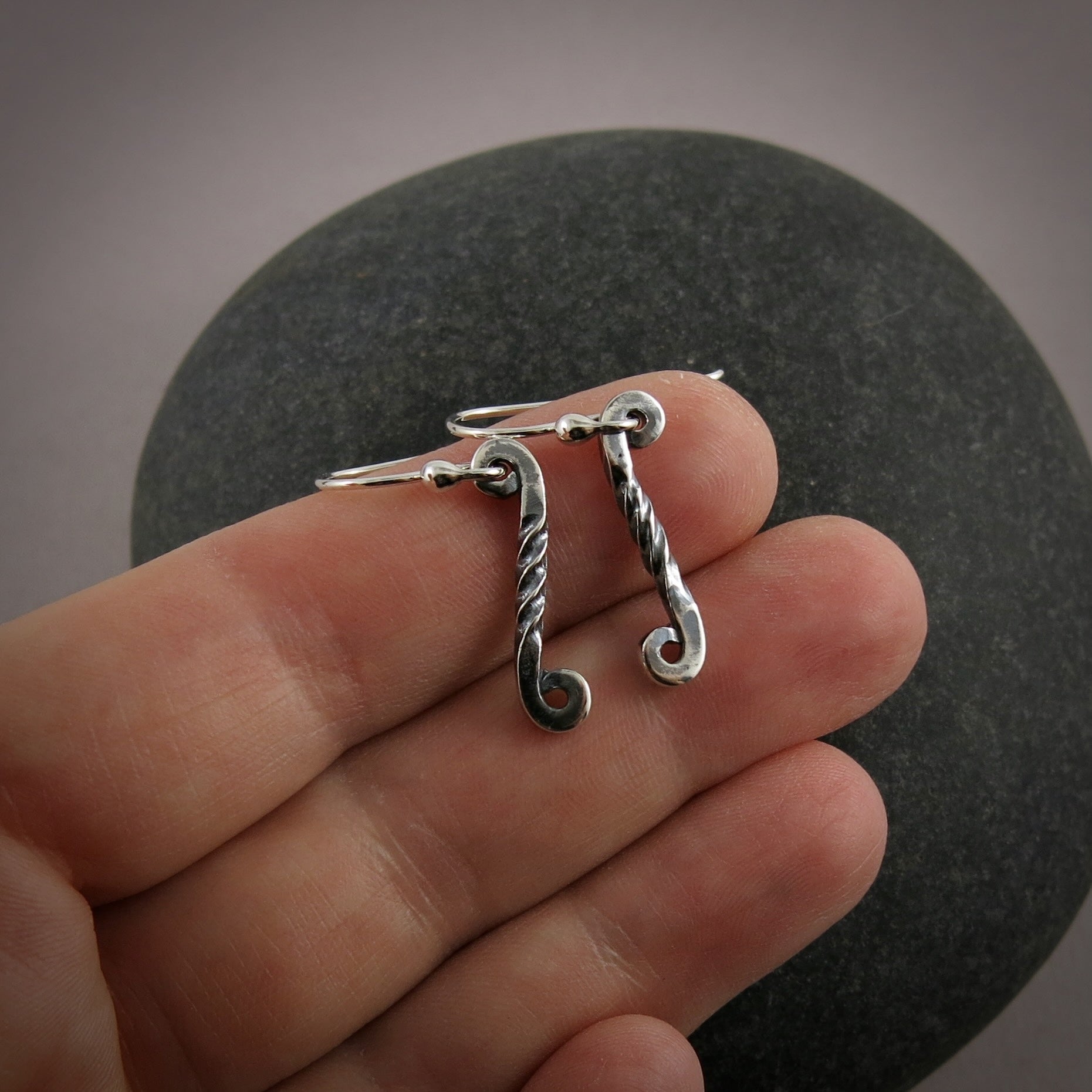 Silver Twisted Scroll Earrings • Lightweight Unique "Wrought Iron" Twisted Scroll Dangles