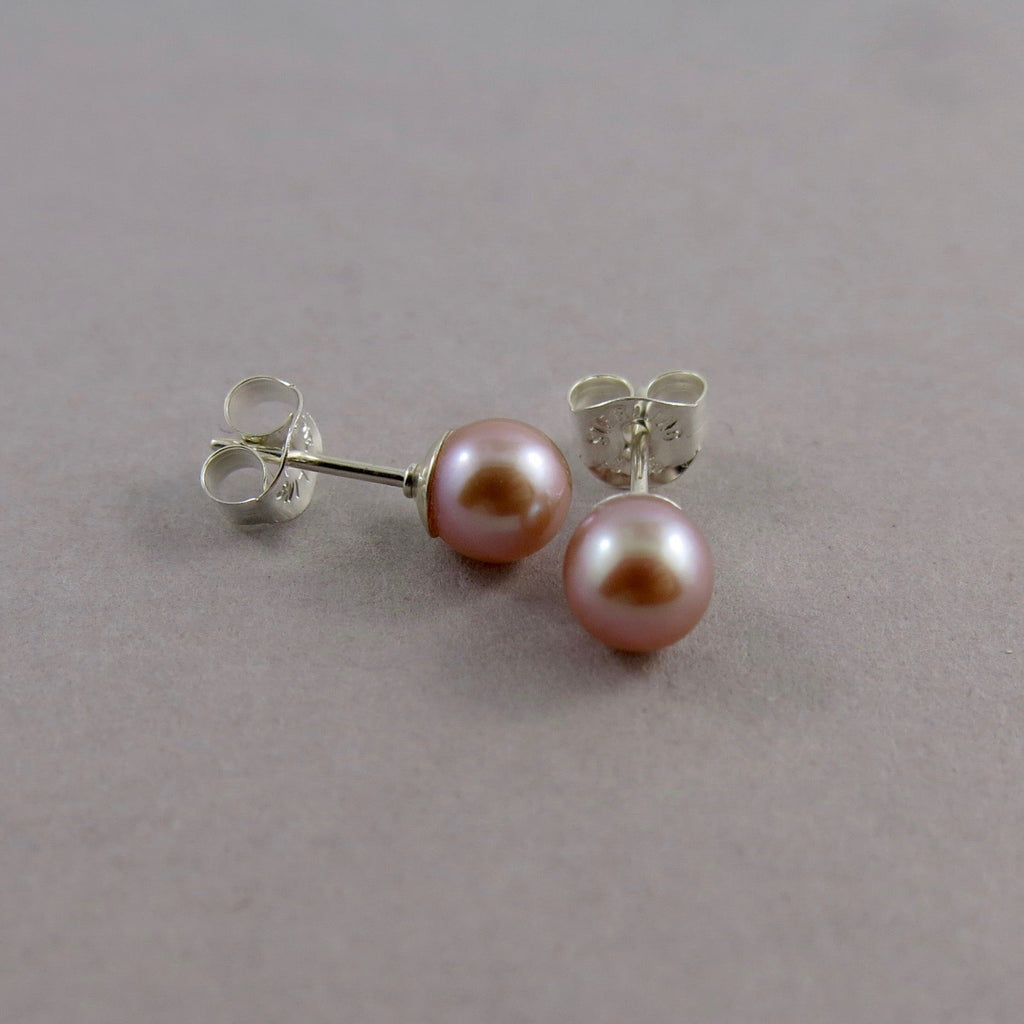 Clous d'oreilles en perles simples • Perles d'eau douce roses et argent sterling