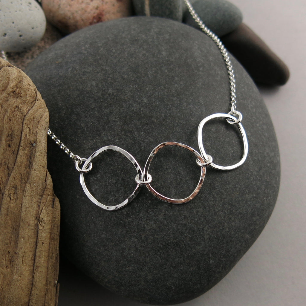 Collier Trio Carré Doux • Argent Sterling Texturé Martelé avec Chaîne Rolo