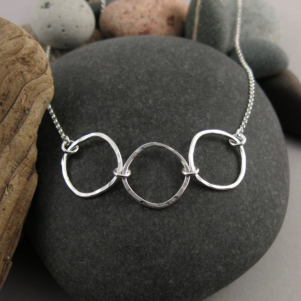 Collier Trio Carré Doux • Argent Sterling Texturé Martelé avec Chaîne Rolo