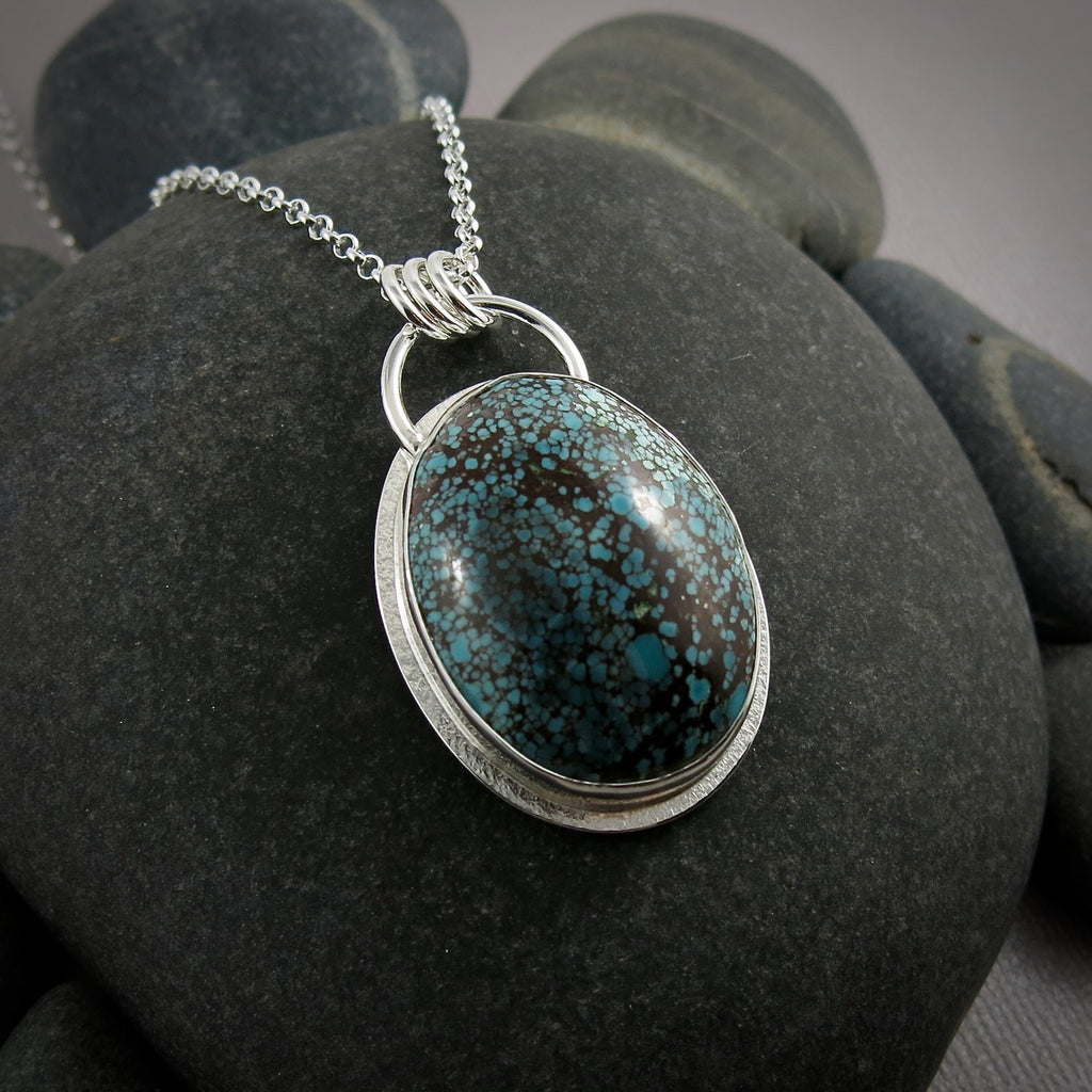Pendentif en turquoise mouchetée du Hubei • Argent sterling