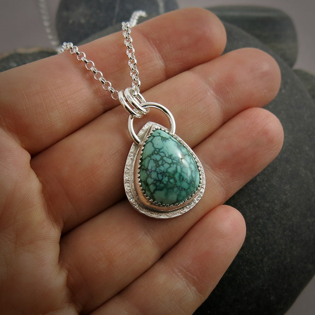 Pendentif toile d'araignée turquoise • Argent sterling • Collection Turquoise Bliss