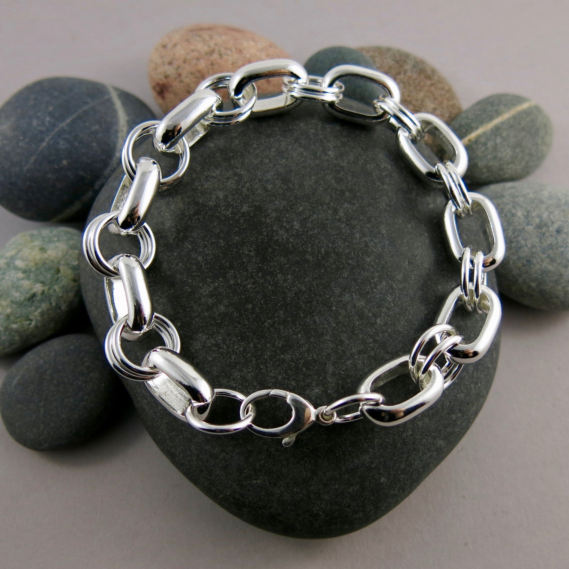 Bracelet à maillons ovales épais en argent sterling