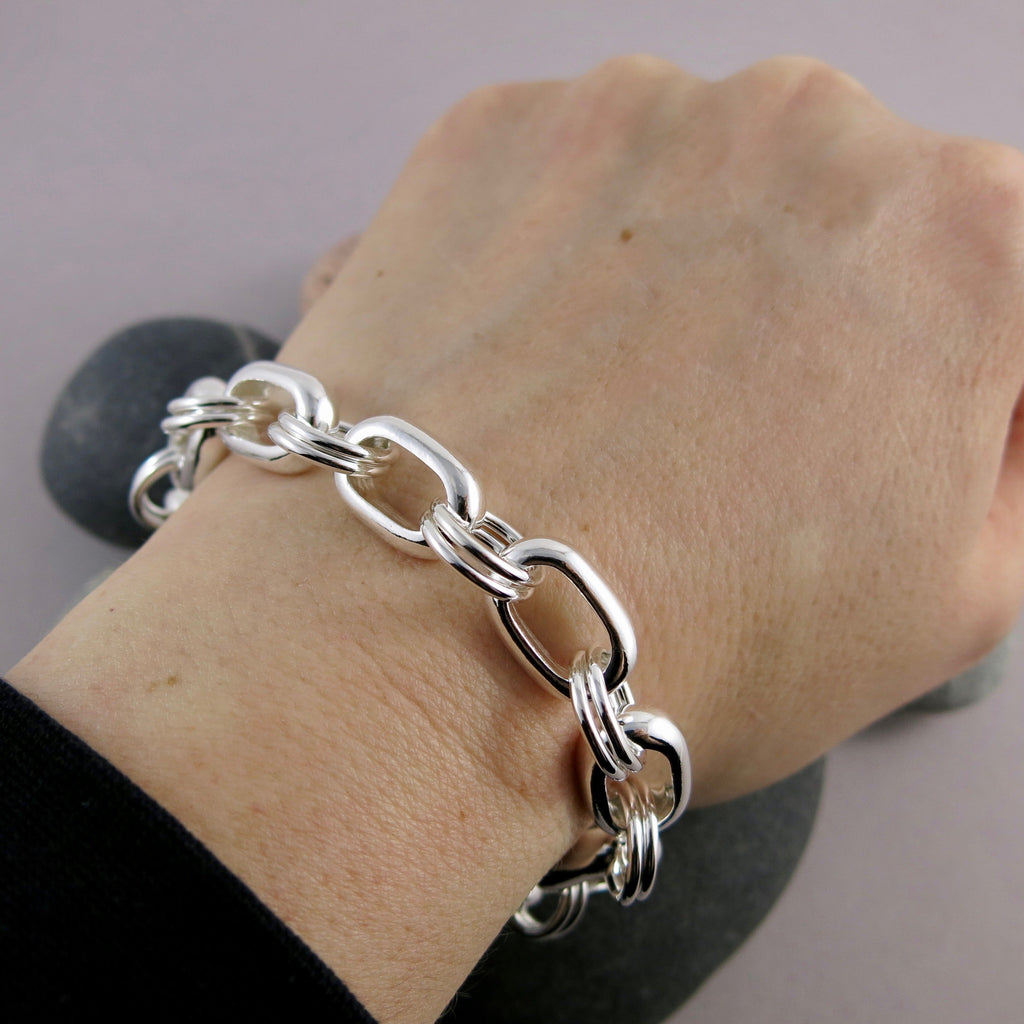 Bracelet à maillons ovales épais en argent sterling