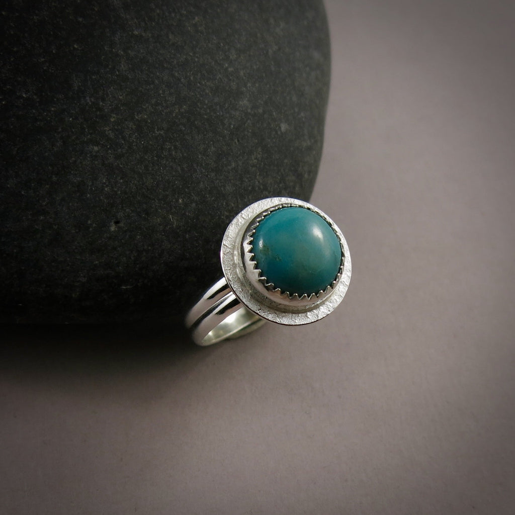 Bague halo turquoise tibétaine • Argent sterling • Taille 7,5 • Collection Turquoise Bliss