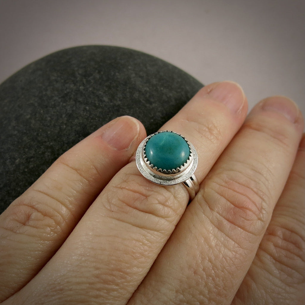 Bague halo turquoise tibétaine • Argent sterling • Taille 5 • Collection Turquoise Bliss