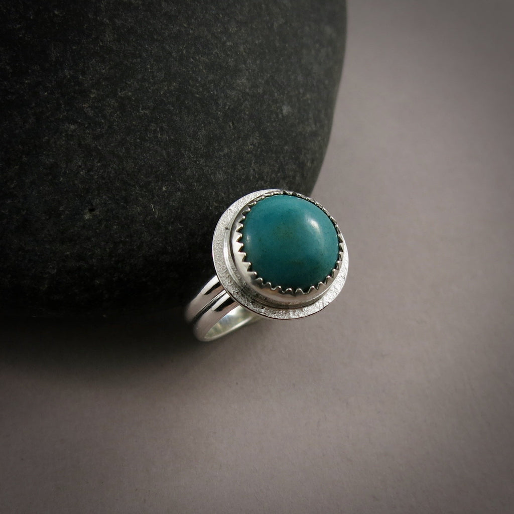 Bague halo turquoise tibétaine • Argent sterling • Taille 5 • Collection Turquoise Bliss