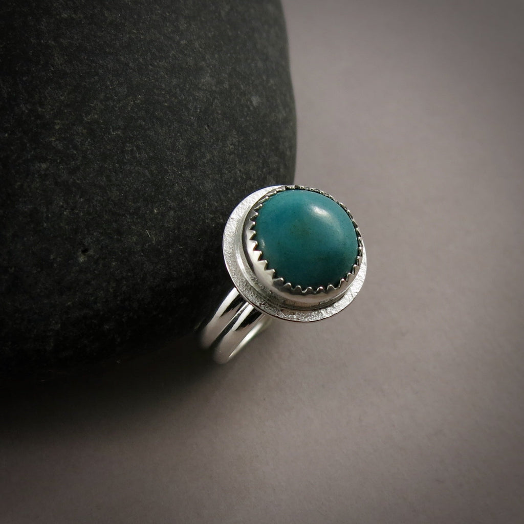 Bague halo turquoise tibétaine • Argent sterling • Taille 5 • Collection Turquoise Bliss