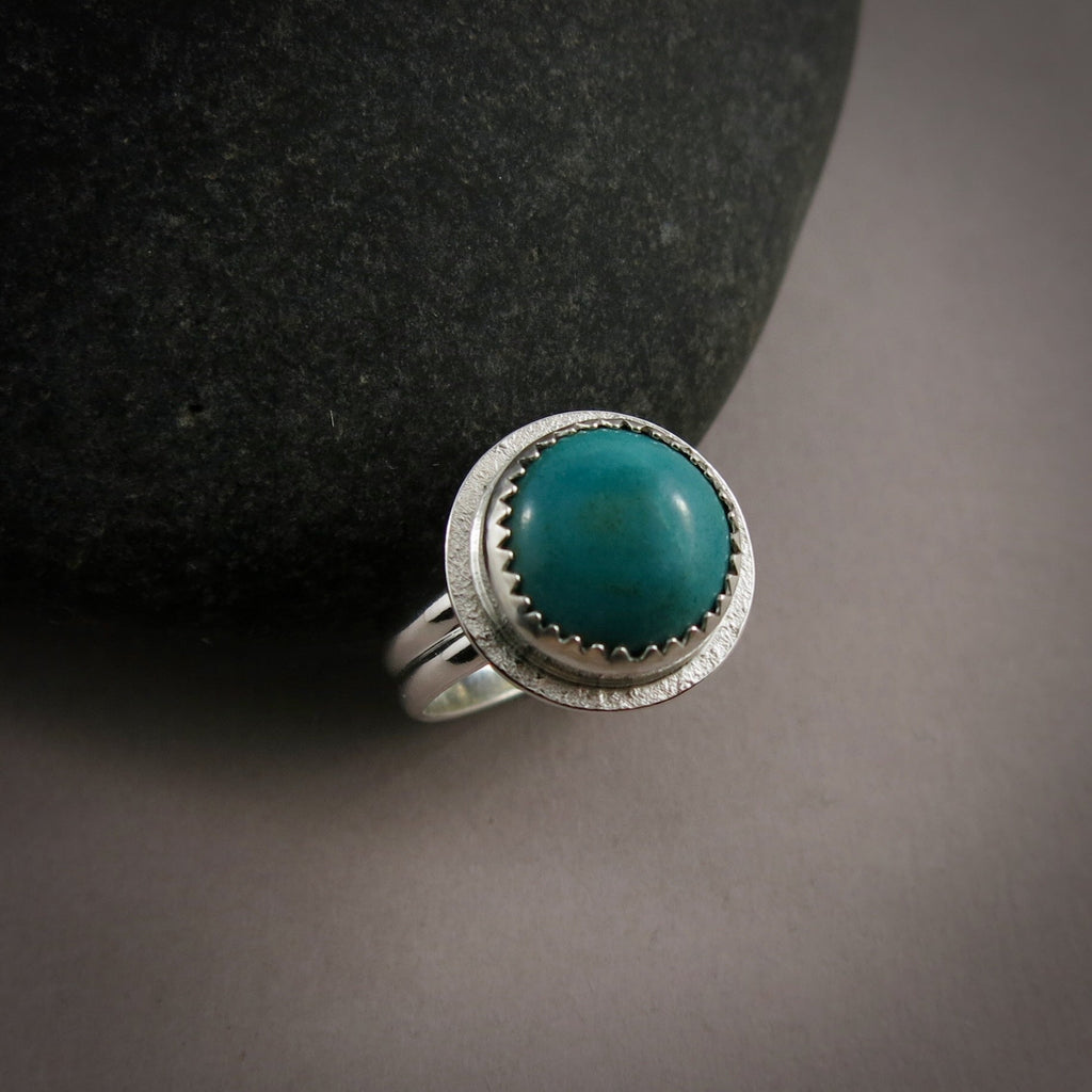Bague halo turquoise tibétaine • Argent sterling • Taille 5 • Collection Turquoise Bliss