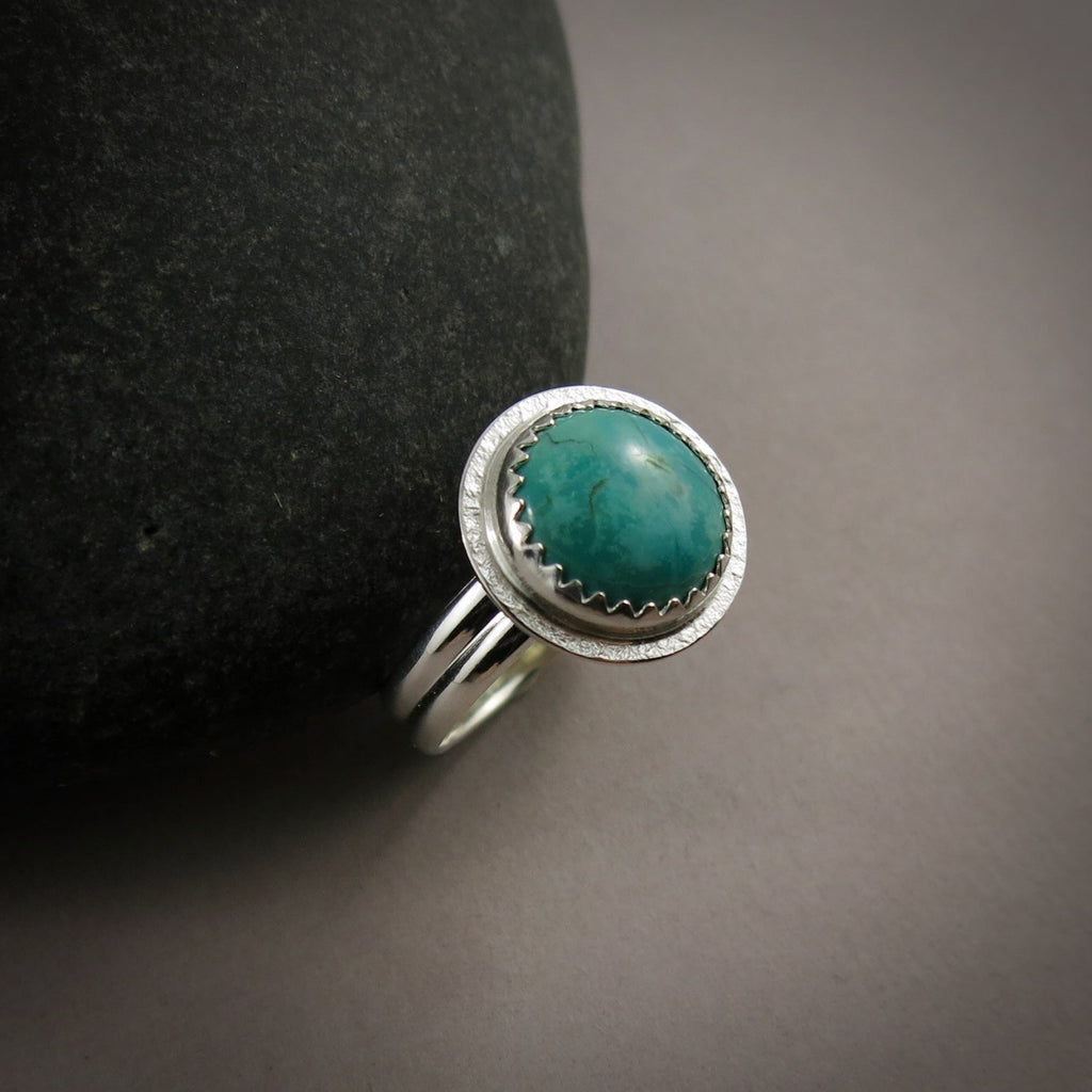 Bague halo turquoise tibétaine • Argent sterling • Taille 6,5 • Collection Turquoise Bliss