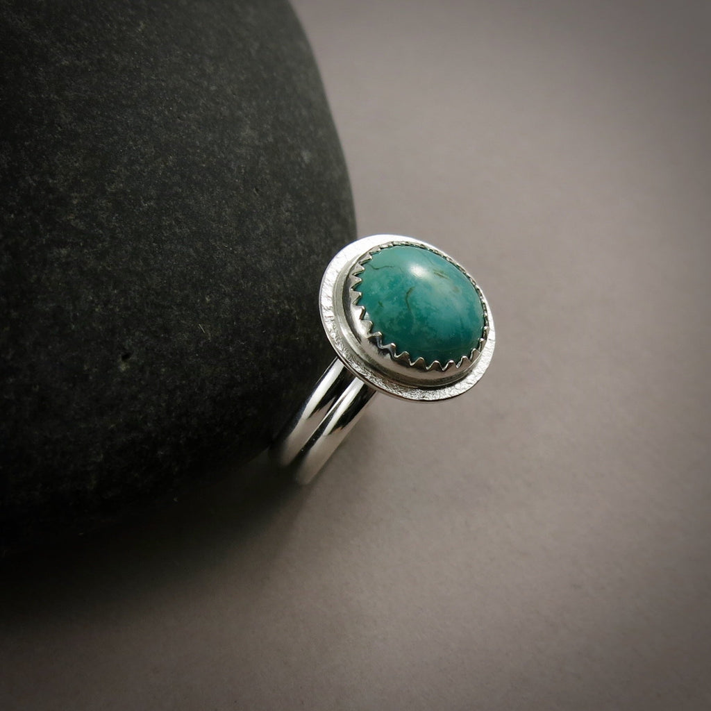 Bague halo turquoise tibétaine • Argent sterling • Taille 6,5 • Collection Turquoise Bliss