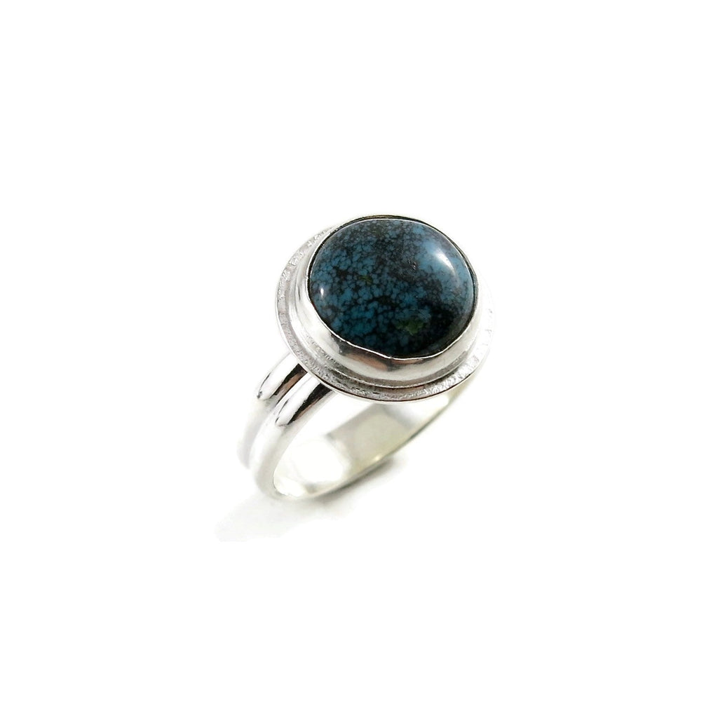 Bague halo turquoise tibétaine • Argent sterling • Taille 6 • Collection Turquoise Bliss