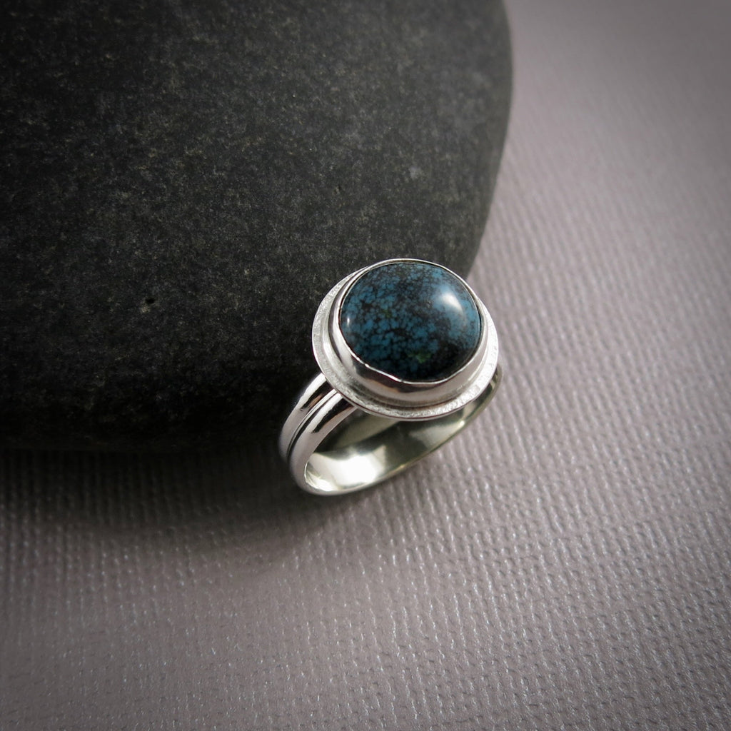 Bague halo turquoise tibétaine • Argent sterling • Taille 6 • Collection Turquoise Bliss