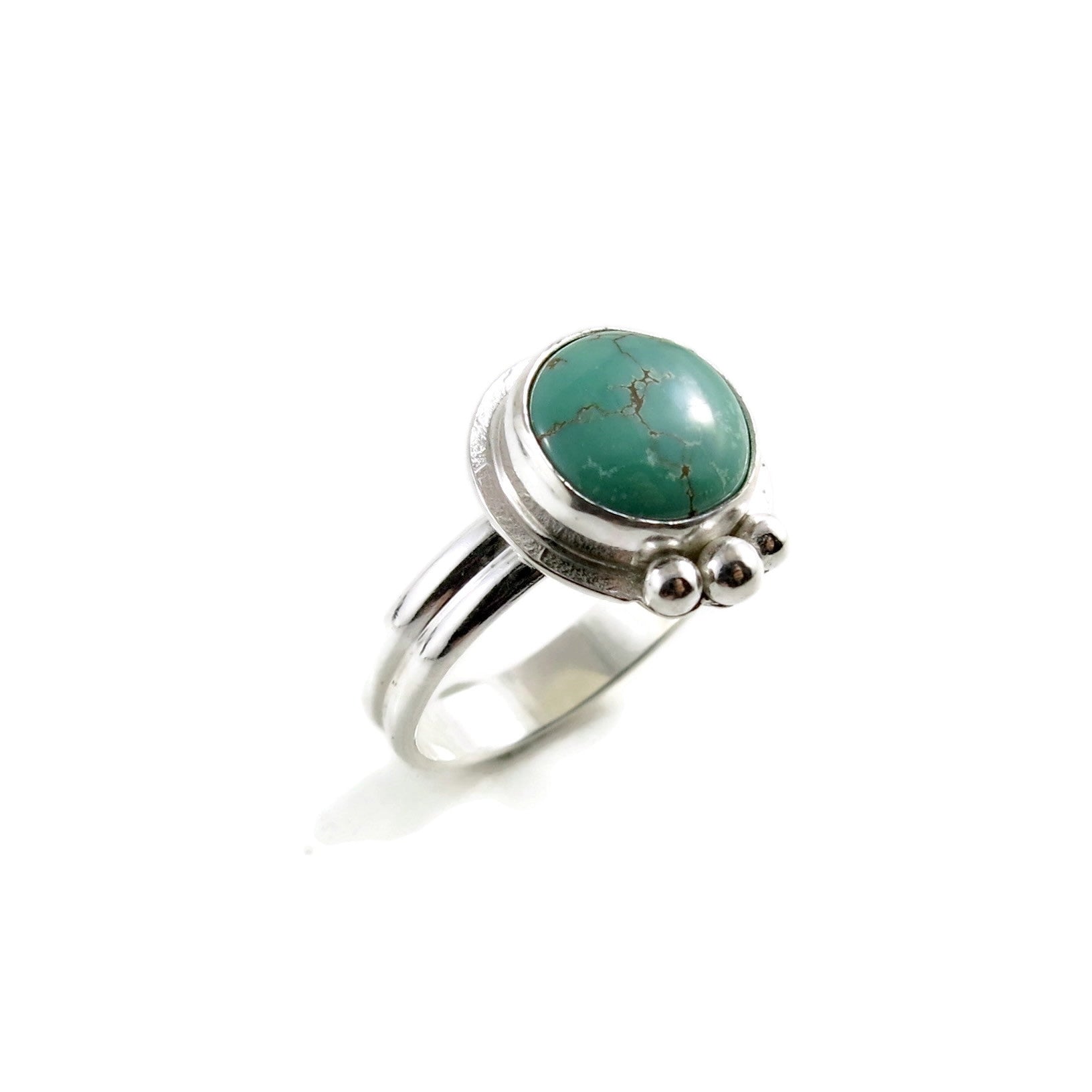 Bague halo turquoise tibétaine • Argent sterling • Taille 8 • Collection Turquoise Bliss