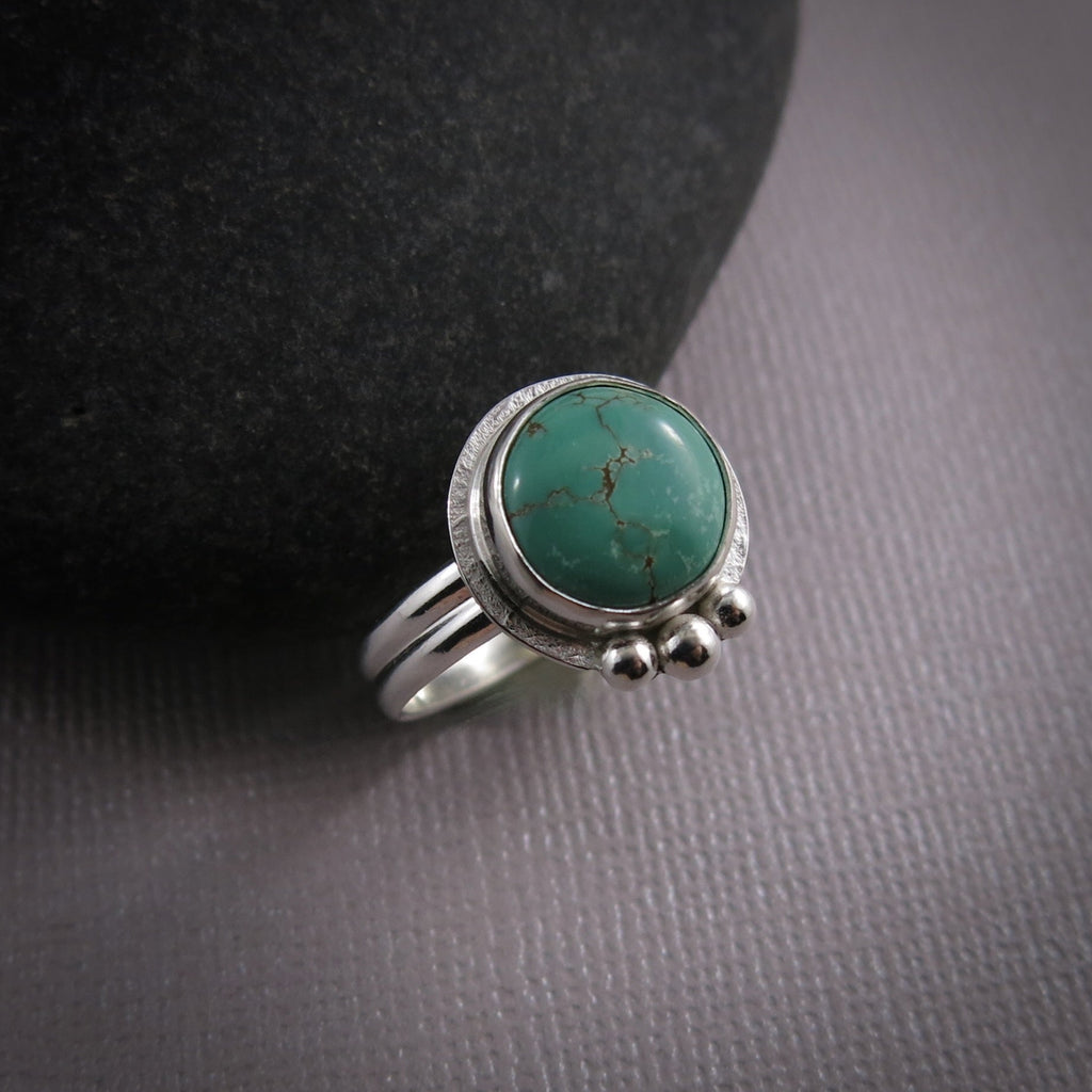 Bague halo turquoise tibétaine • Argent sterling • Taille 8 • Collection Turquoise Bliss