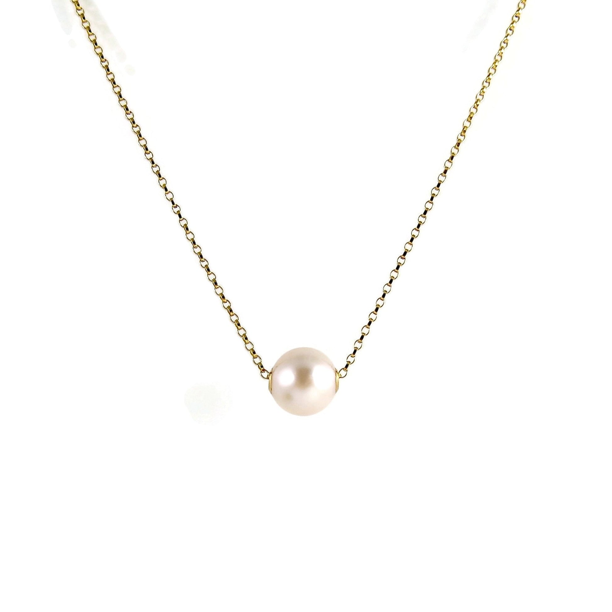 Collier coulissant en perles Edison blanches • Chaîne en or rempli 14 carats