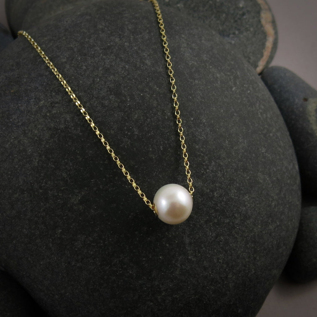 Collier coulissant en perles Edison blanches • Chaîne en or rempli 14 carats