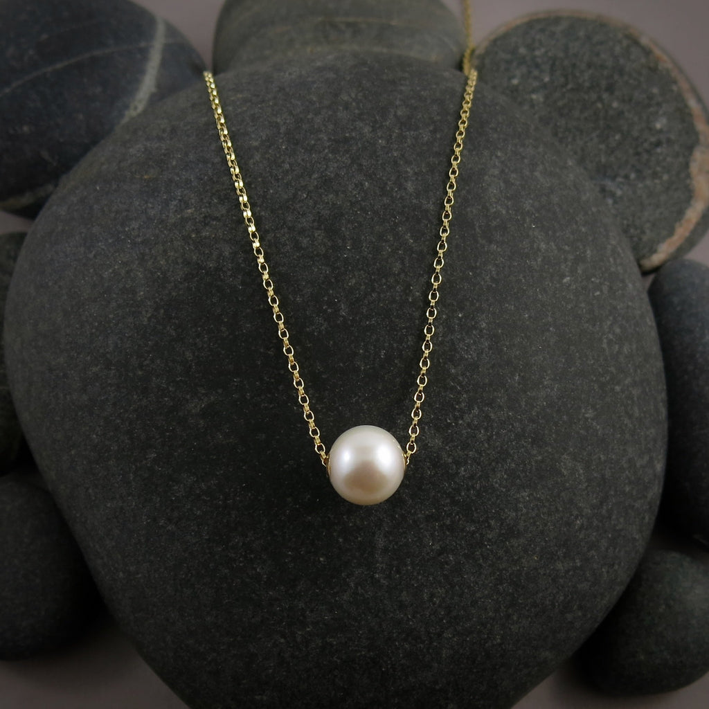 Collier coulissant en perles Edison blanches • Chaîne en or rempli 14 carats