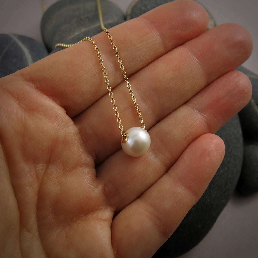 Collier coulissant en perles Edison blanches • Chaîne en or rempli 14 carats