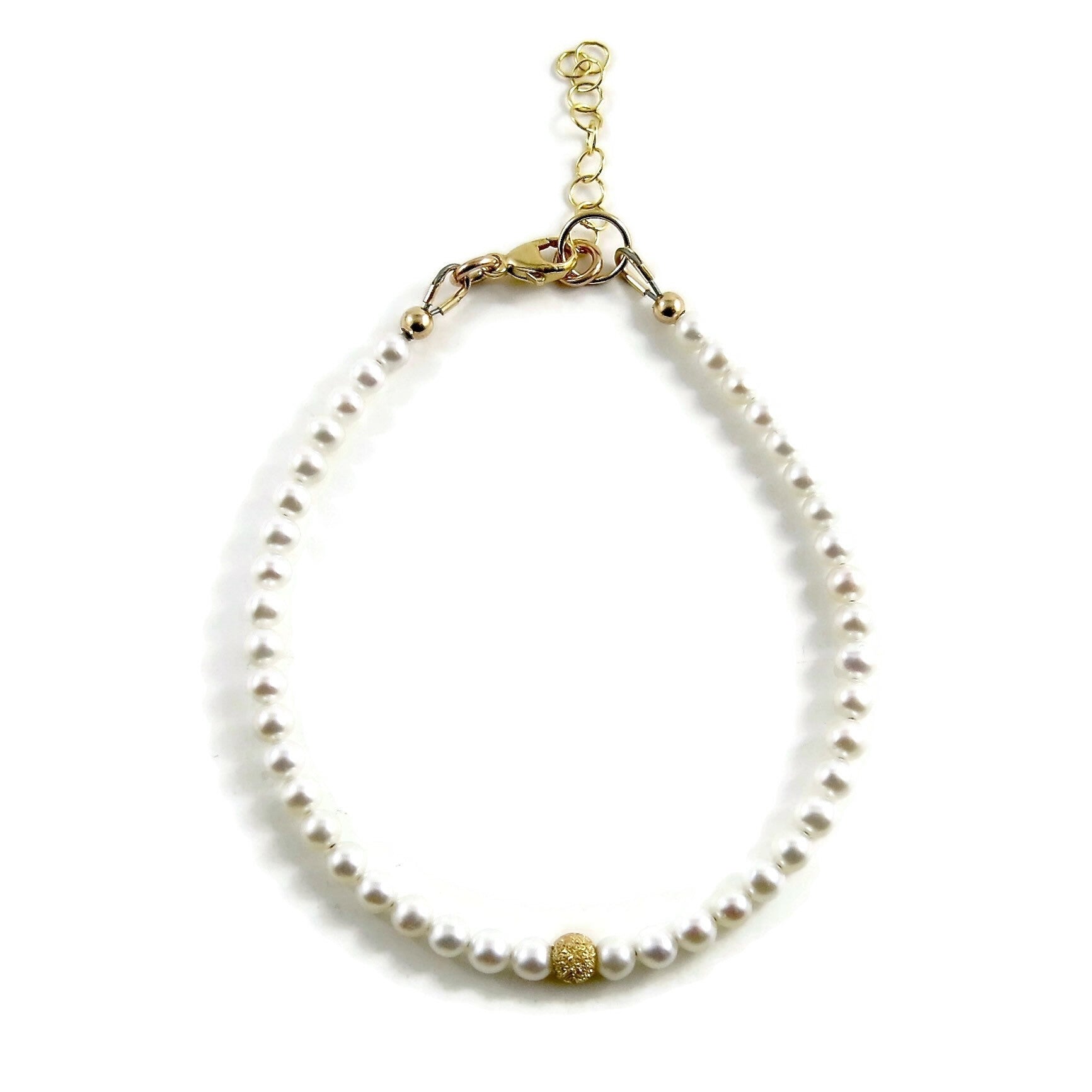 Bracelet réglable en perles d'eau douce blanches • Or 14 carats ou argent sterling