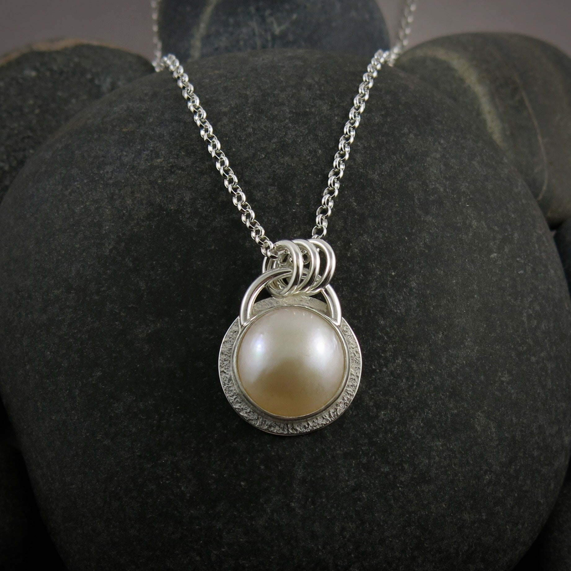 Collier de perles Mabe blanches douces • Argent sterling