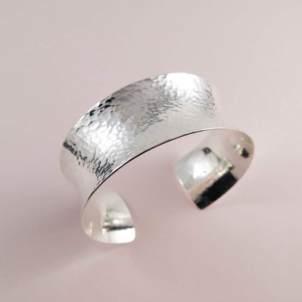 Wide Concave Silver Cuff Bracelet • Hammer Textured Sterling Silver