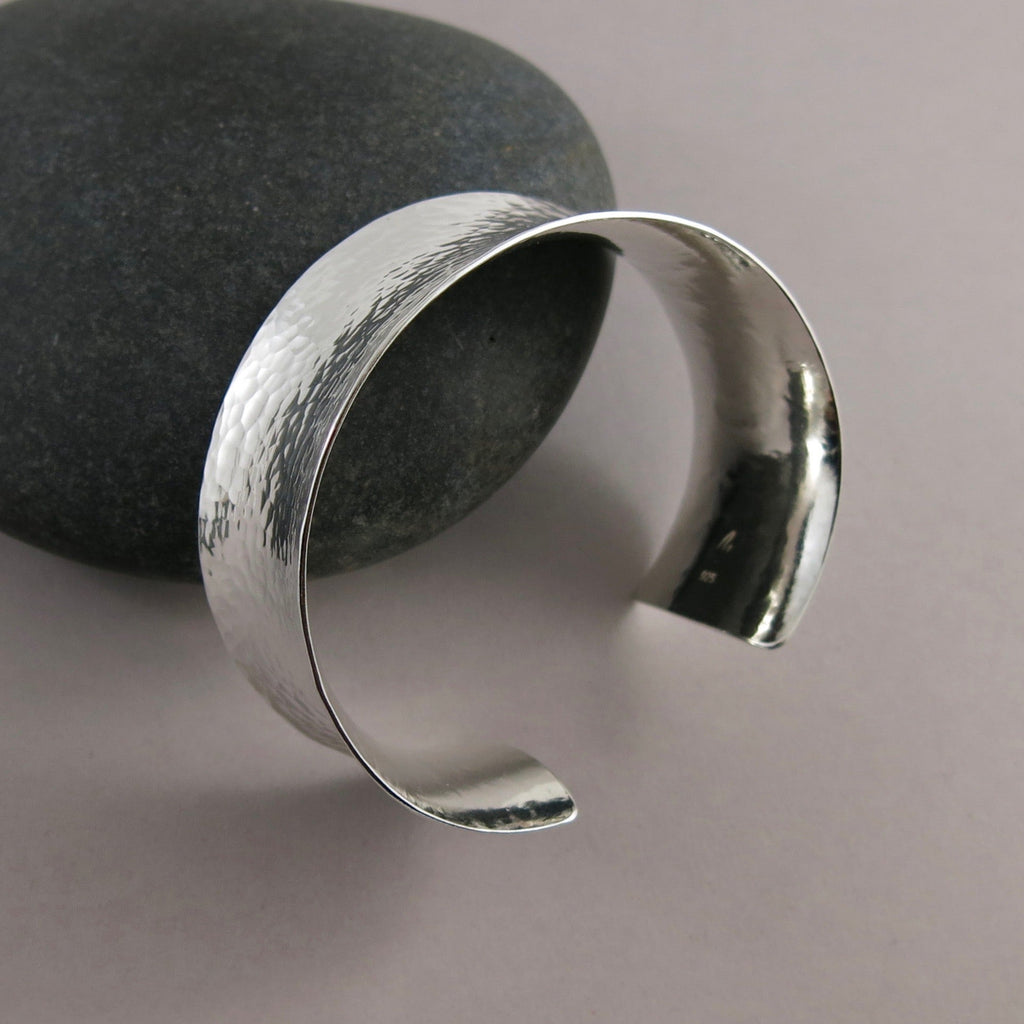Wide Concave Silver Cuff Bracelet • Hammer Textured Sterling Silver