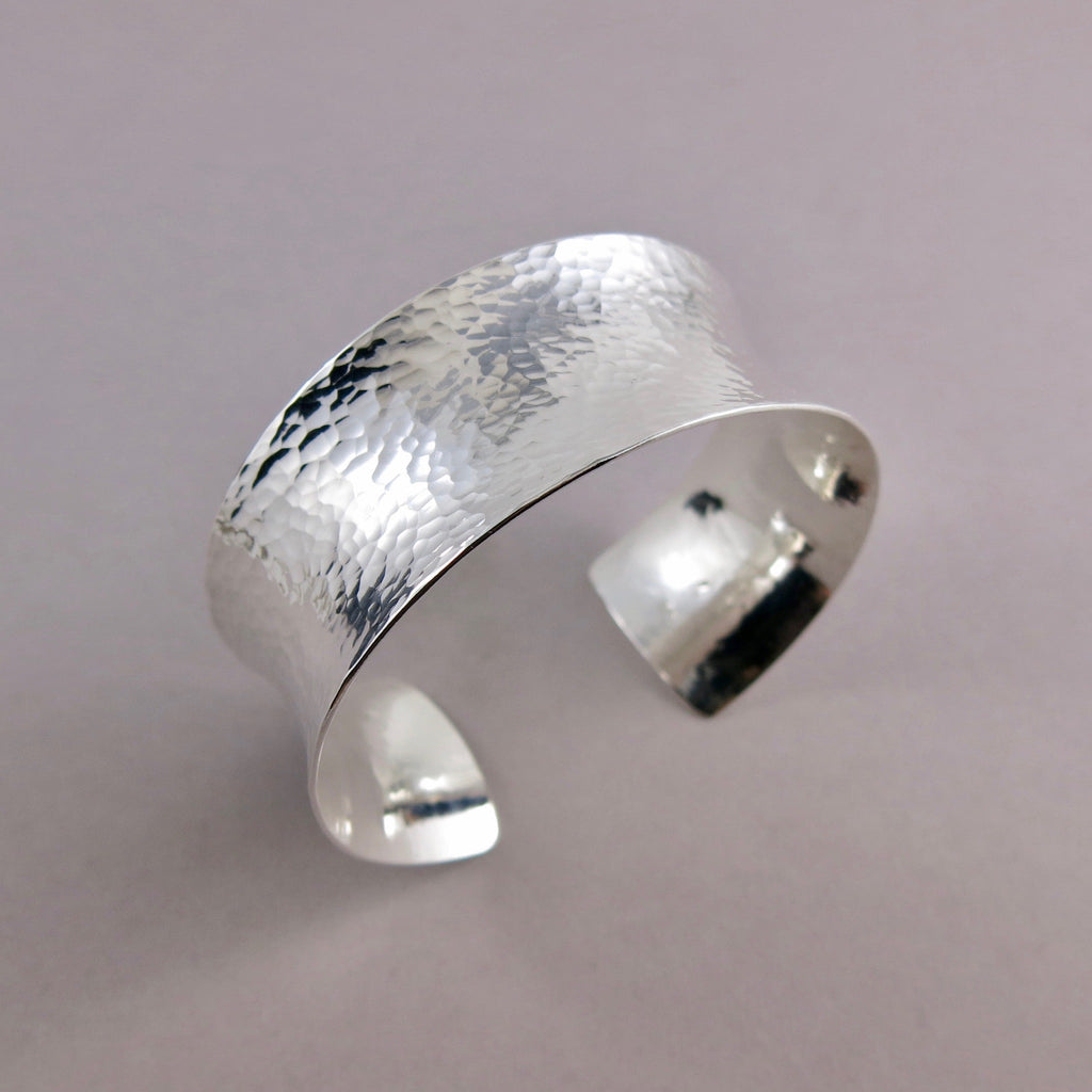 Wide Concave Silver Cuff Bracelet • Hammer Textured Sterling Silver