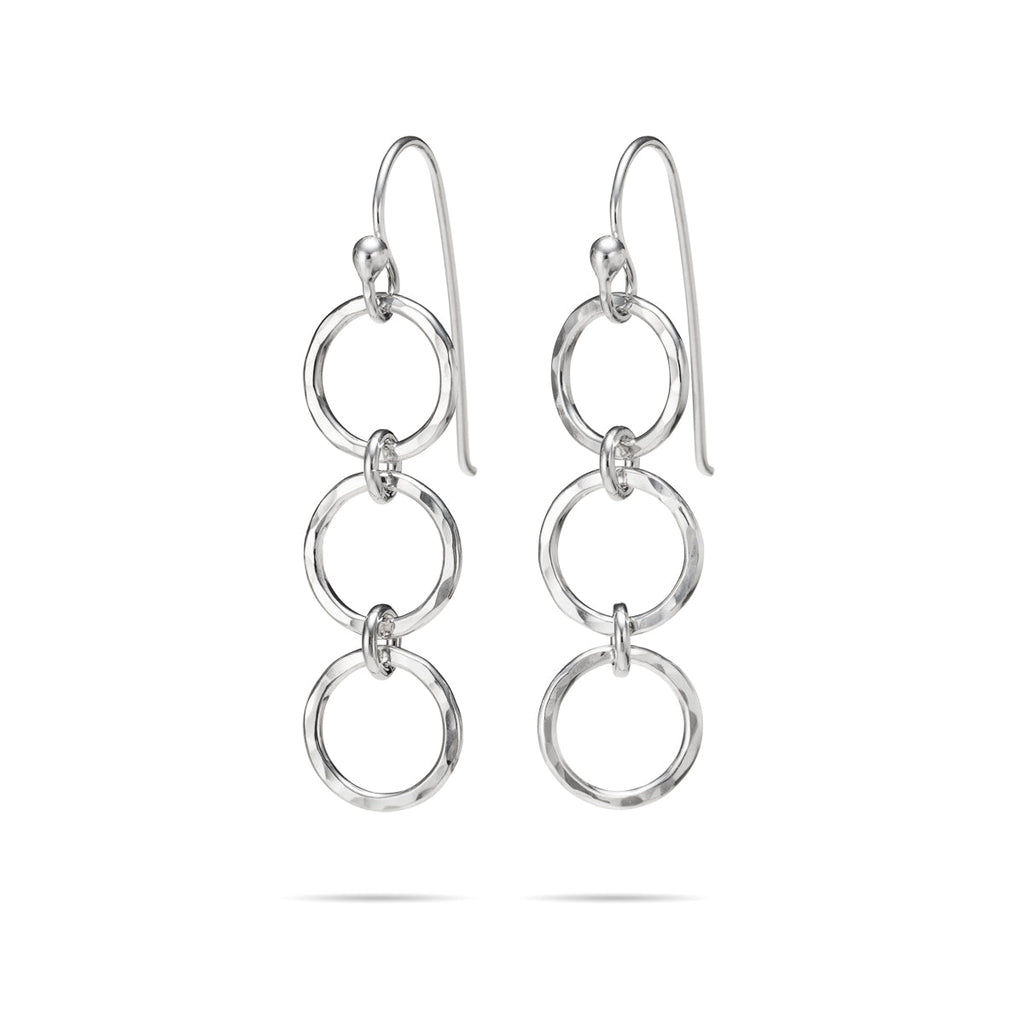 Boucles d'oreilles pendantes Breathe Trio • Pendentifs en forme de cercle ouvert en argent sterling texturé martelé