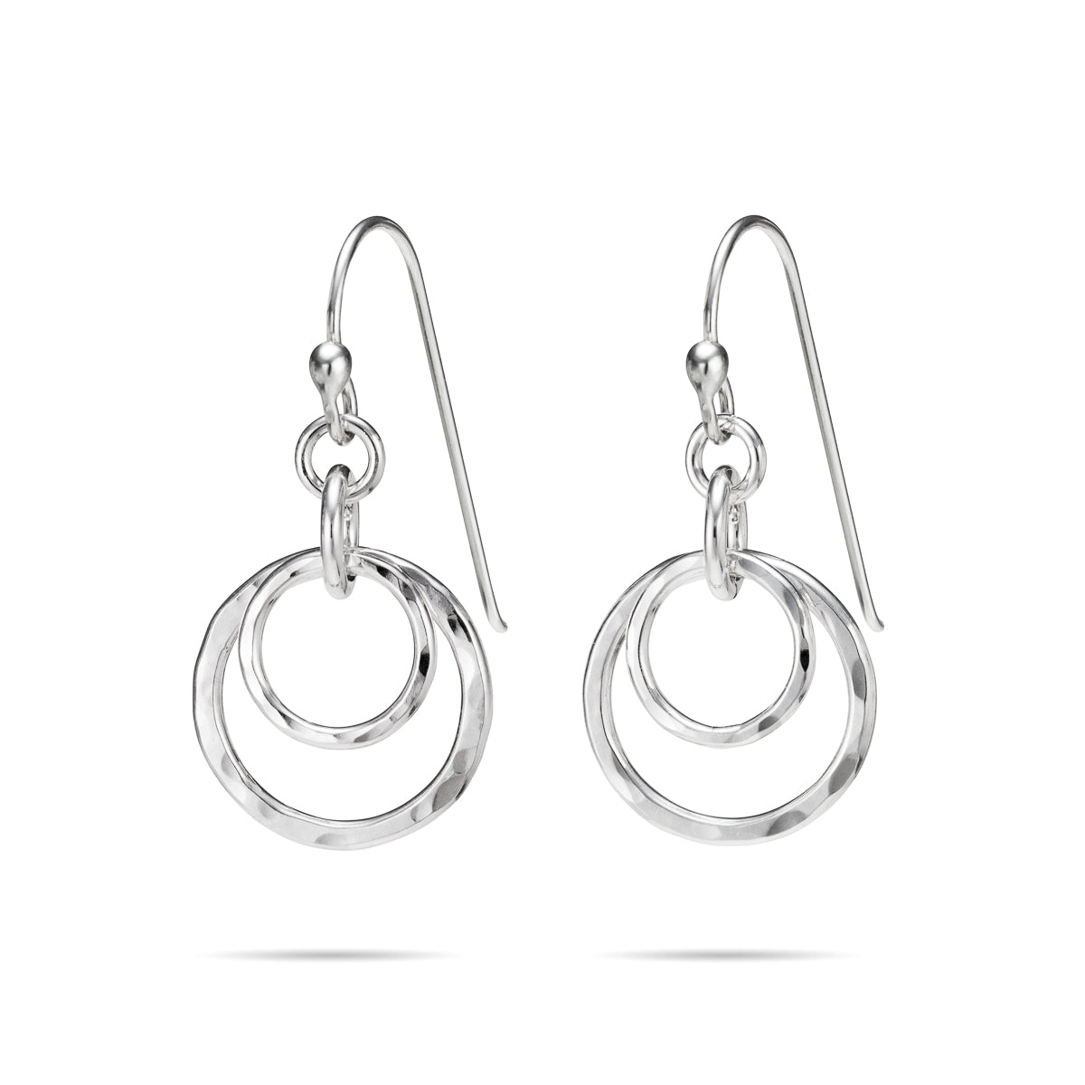 Boucles d'oreilles Duo Circle imbriquées • Argent sterling texturé martelé