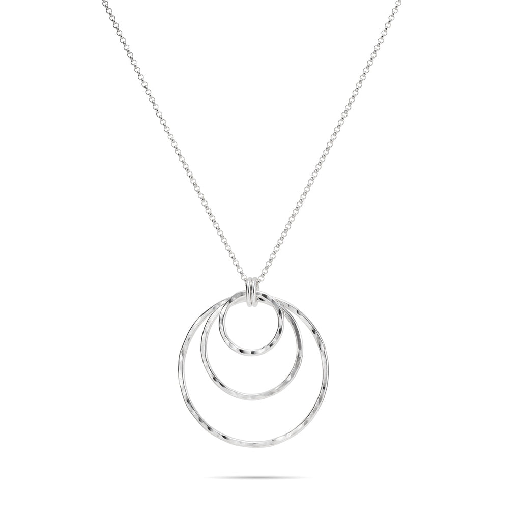 Collier Trio Cercle Imbriqué • Argent Sterling Texturé Martelé avec Chaîne Rolo