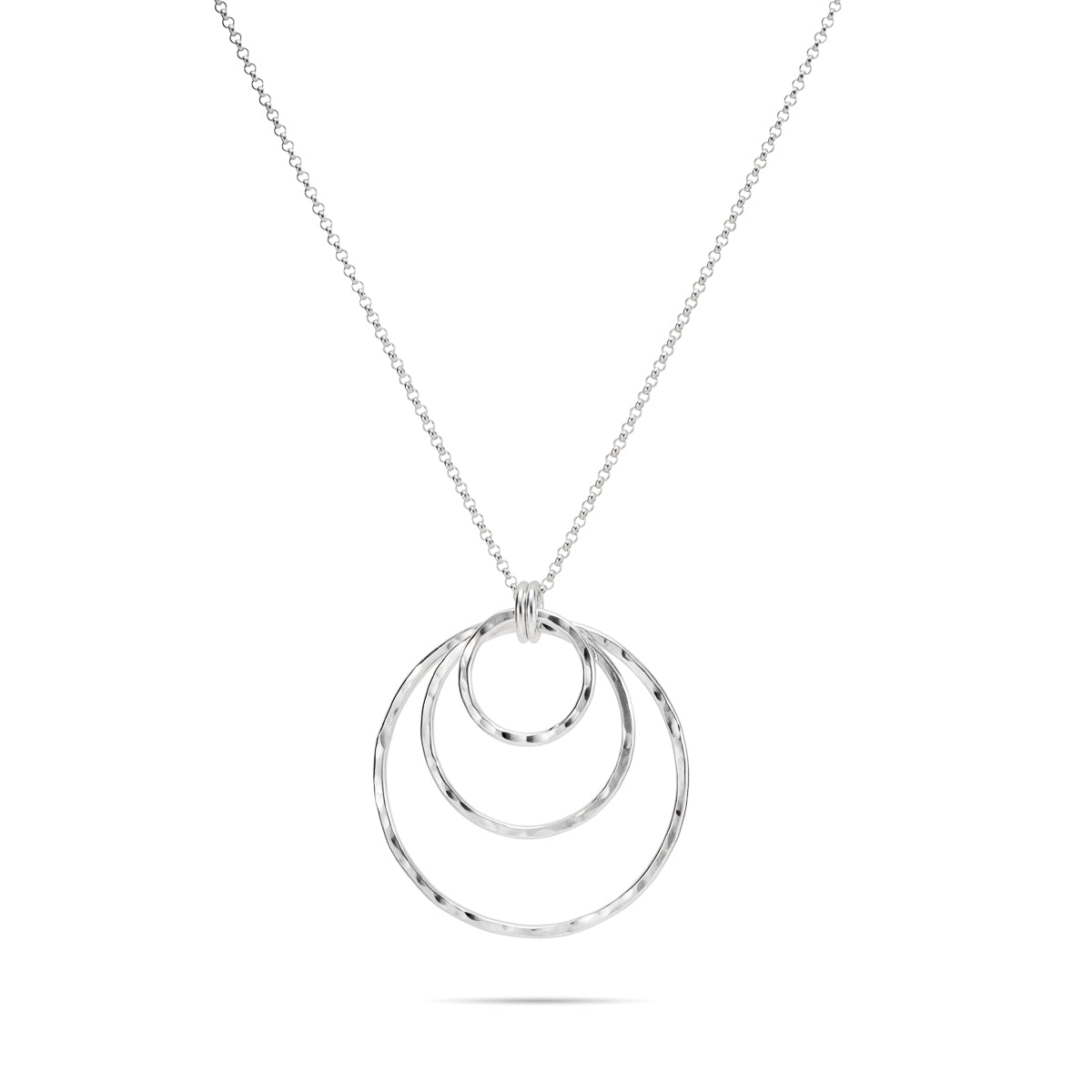 Collier Trio Cercle Imbriqué • Argent Sterling Texturé Martelé avec Chaîne Rolo
