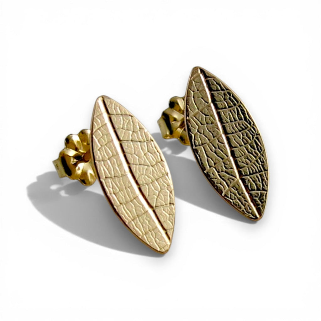 Leaf Imprint Stud Earrings • 14K Gold Fill