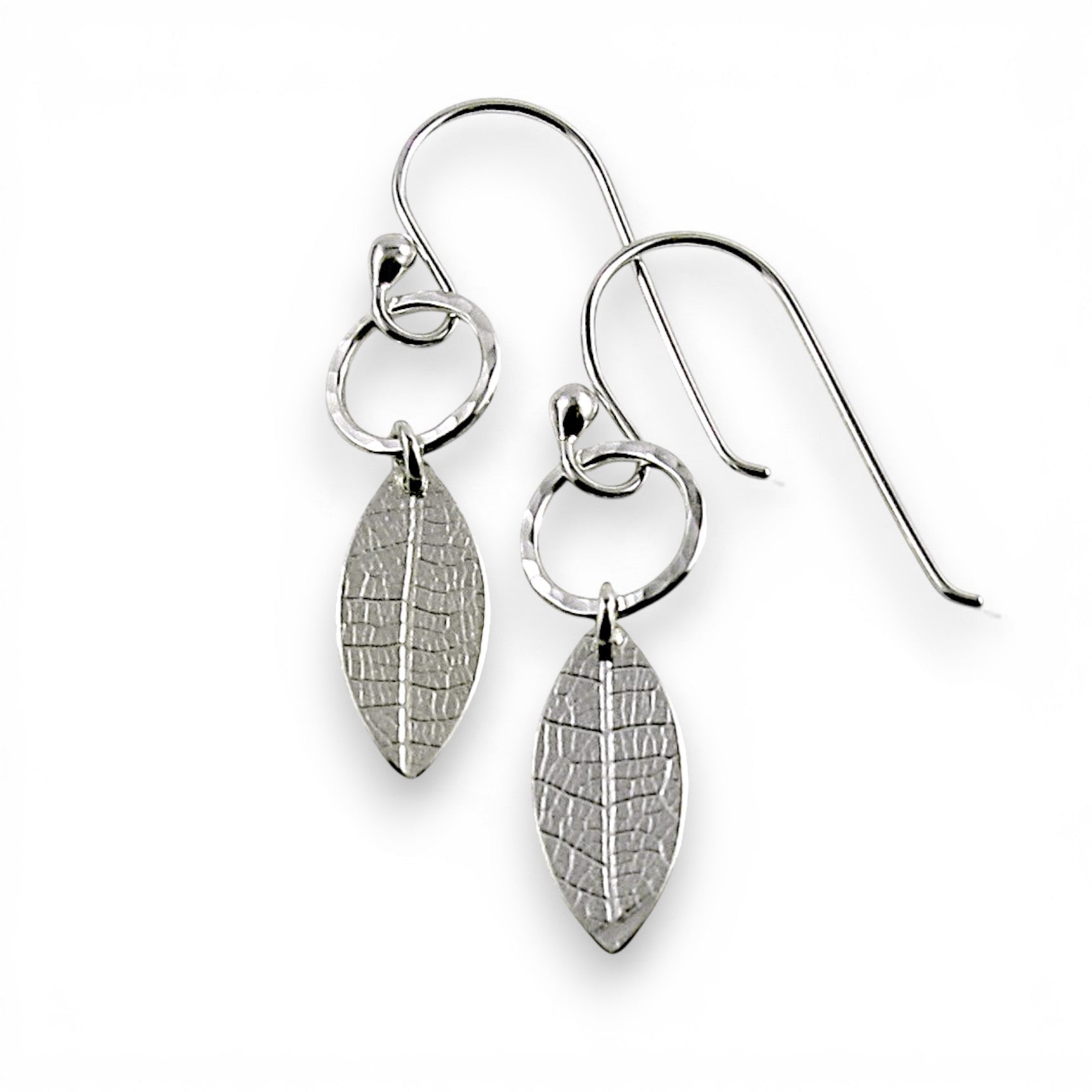 Leaf & Circle Earrings • Sterling Silver