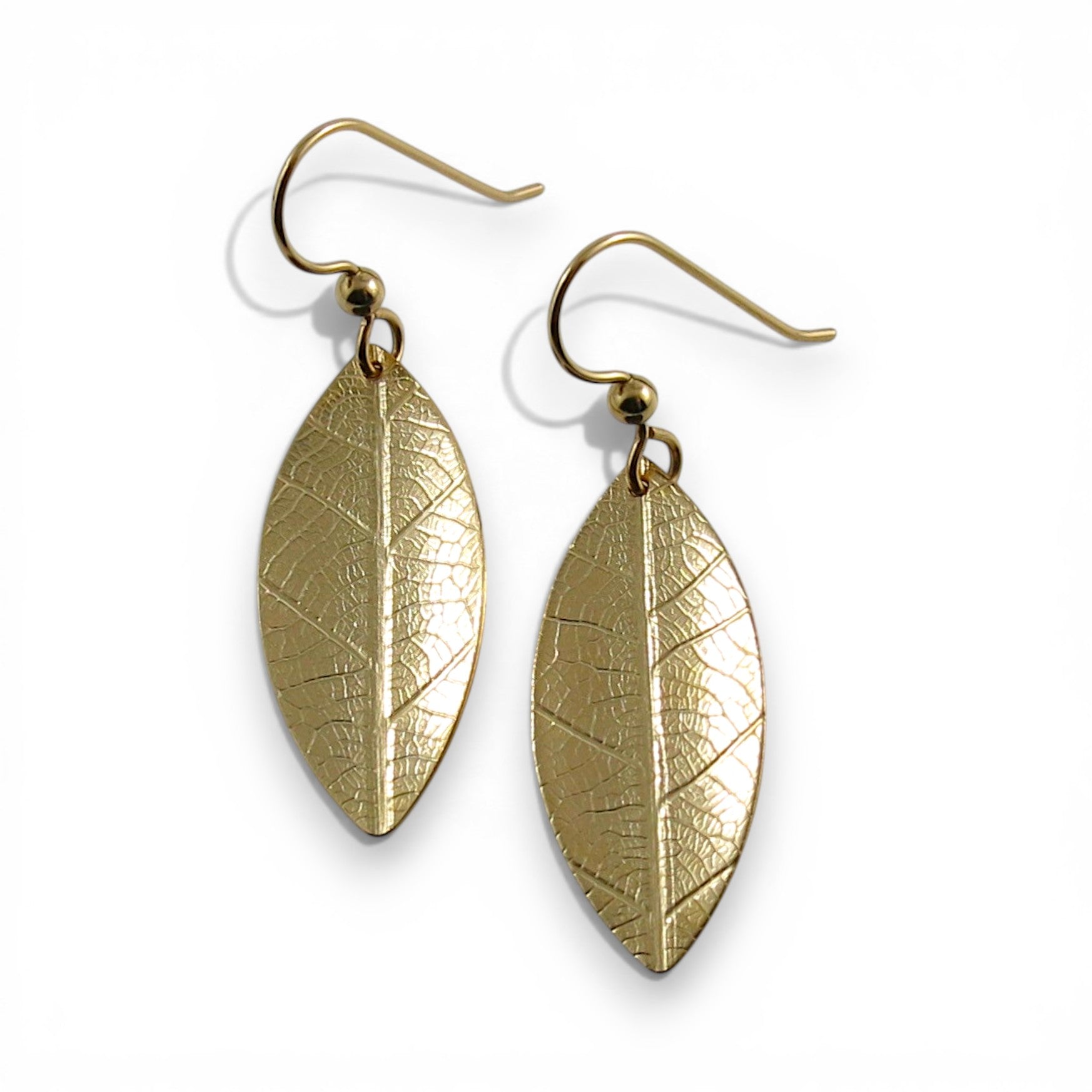 Leaf Imprint Dangle Earrings • 14K Gold Fill