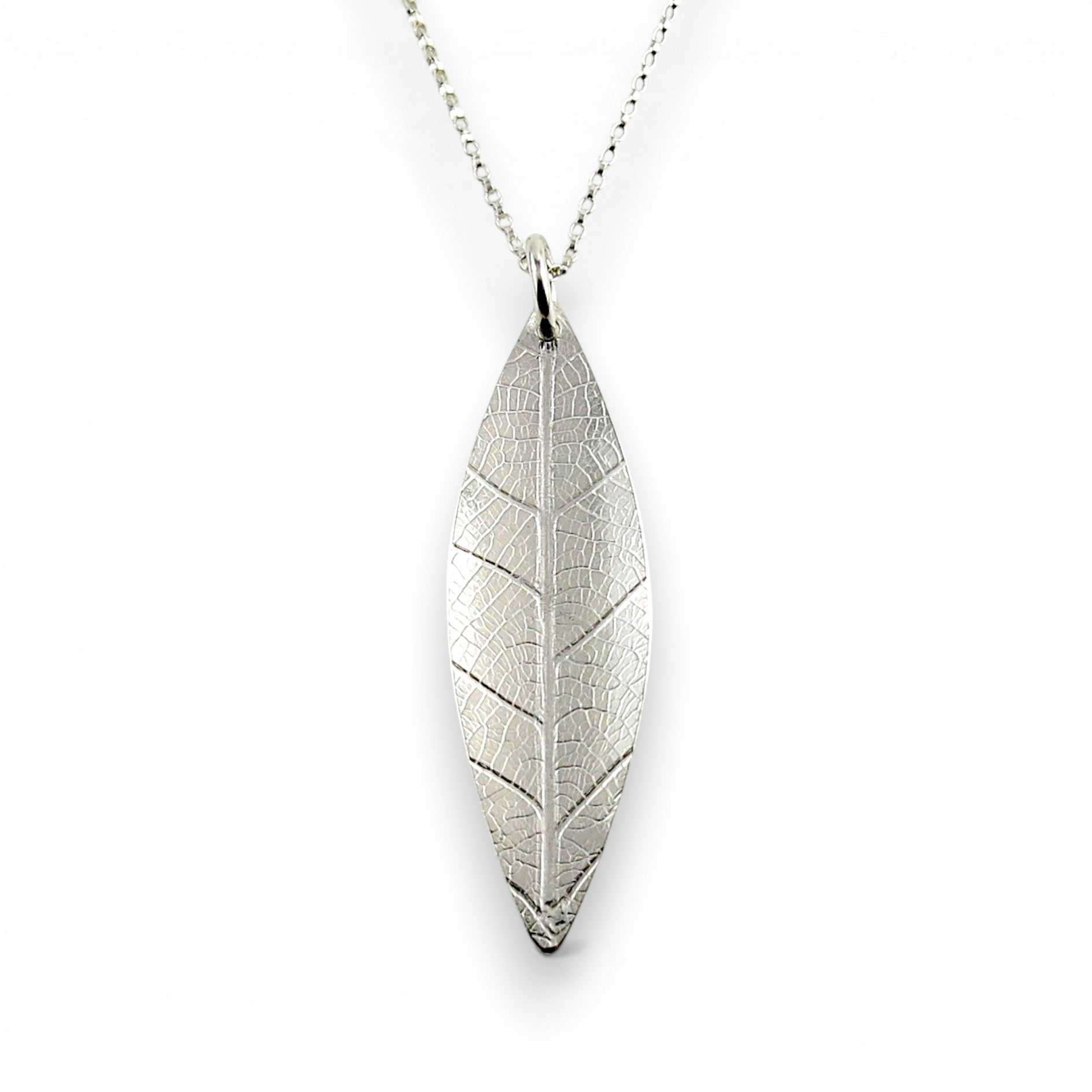 Silver Leaf Necklace • Sterling Silver Leaf Imprint Necklace