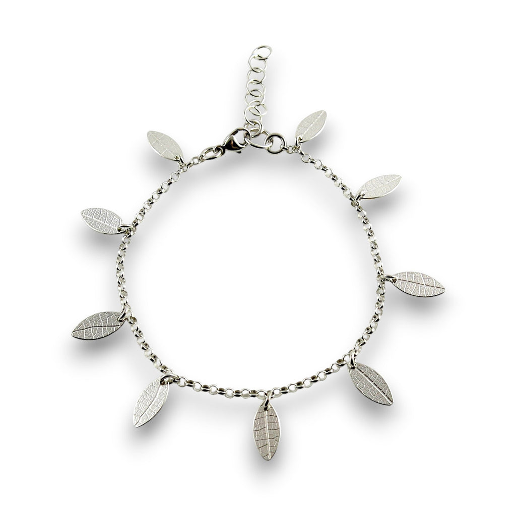 Adjustable Sterling Silver Leaf Charm Bracelet | Leaf Imprint Jewellery