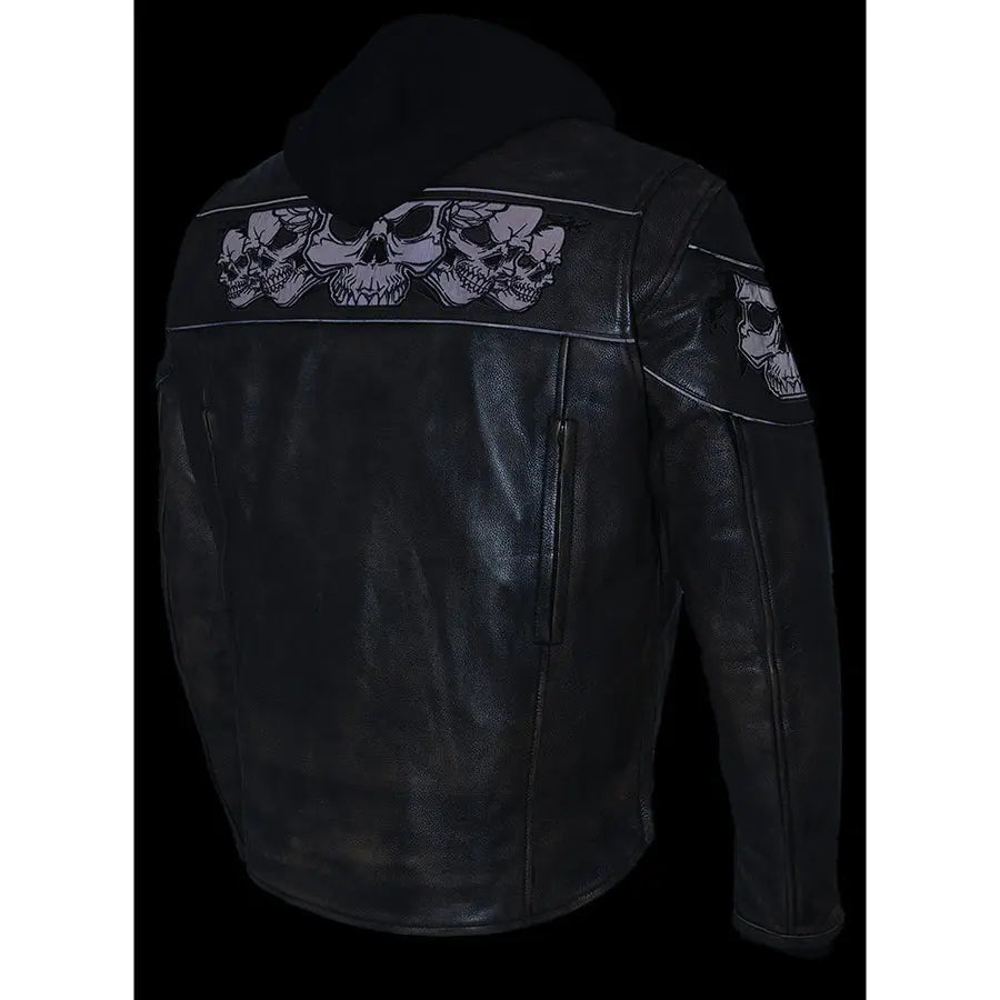 Milwaukee Leather Men's Distressed Brown Crossover Scooter Jacket with Reflective Skulls