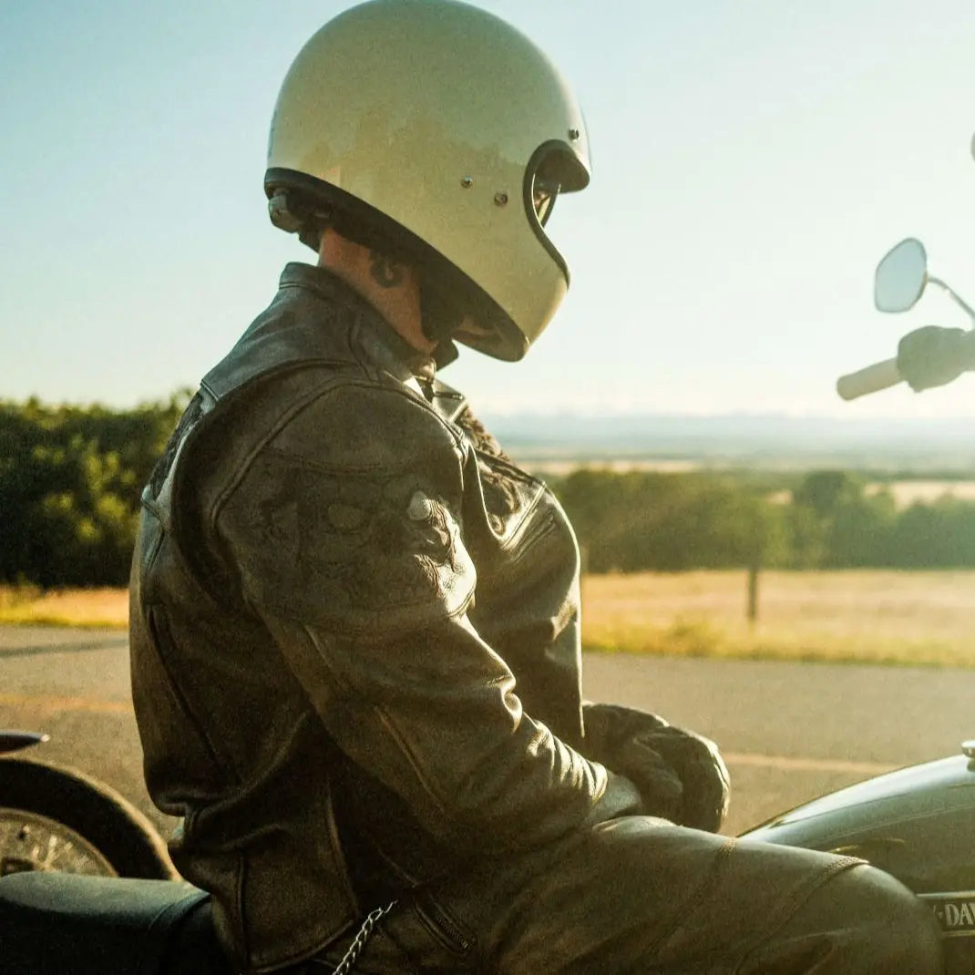 Milwaukee Leather Men's Distressed Brown Crossover Scooter Jacket with Reflective Skulls