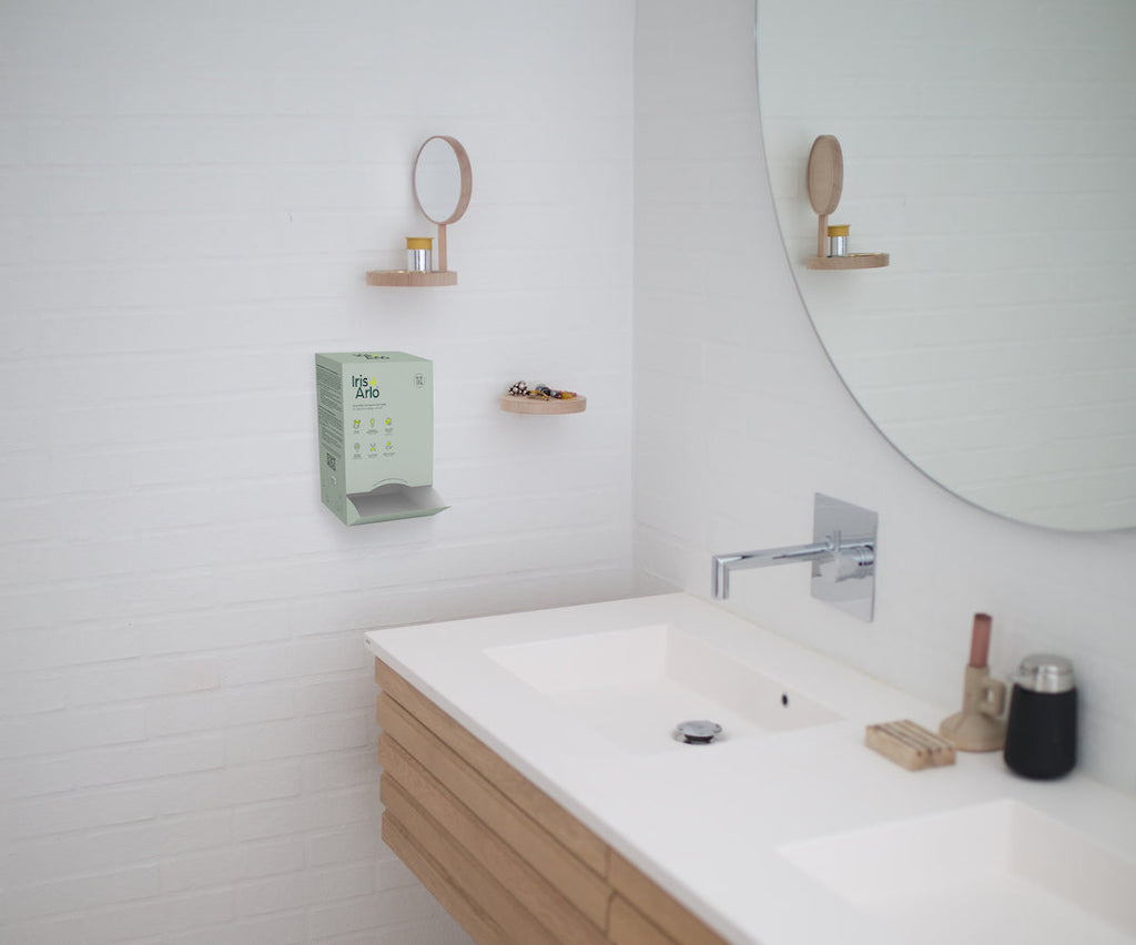 Distributeur mural en carton, tampons 100 % coton biologique