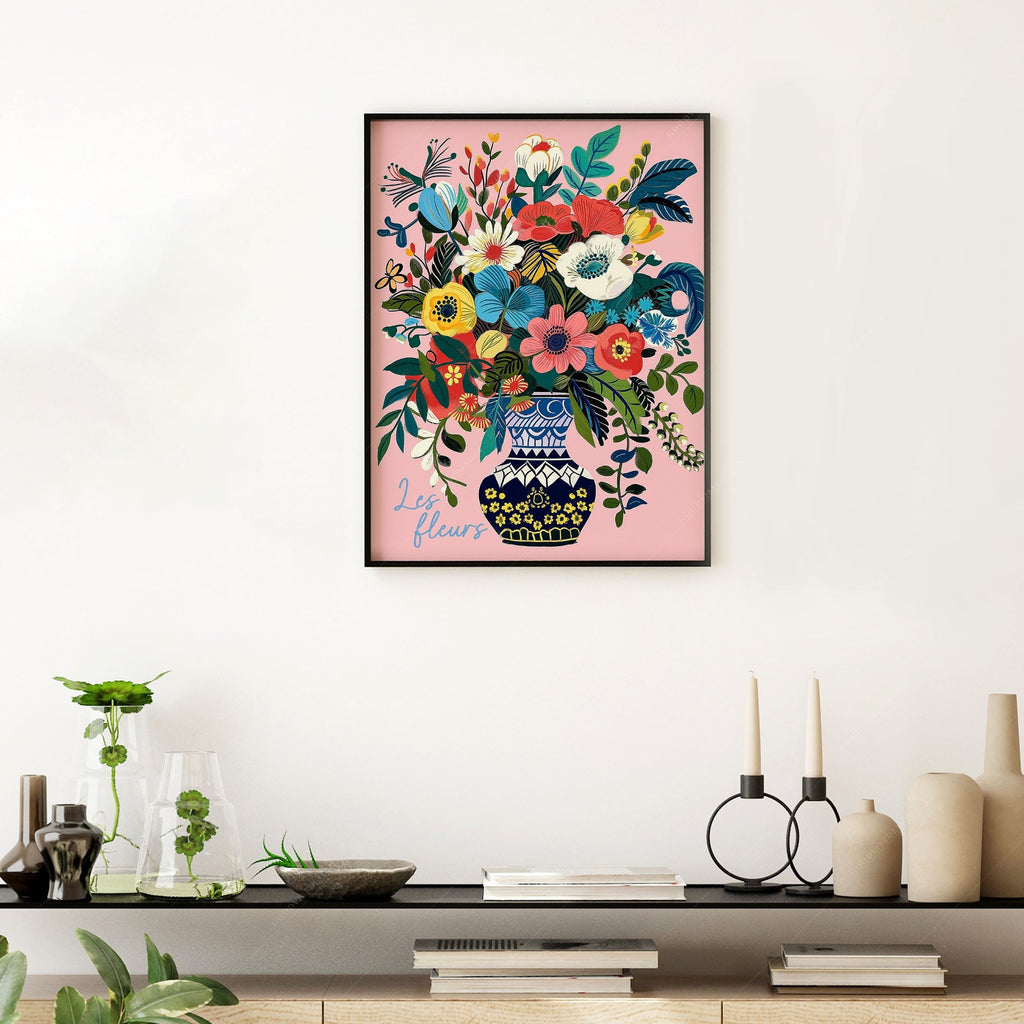 Les Fleurs Botanical Art Print – Colorful Flower Vase Wall Poster