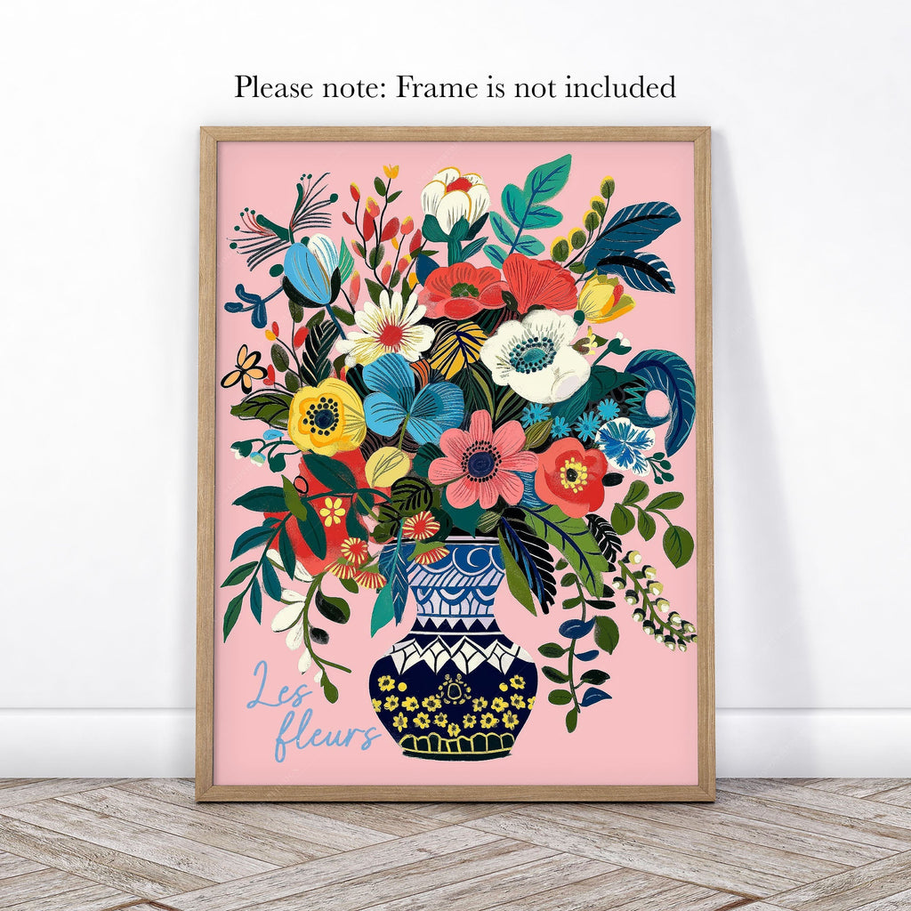 Les Fleurs Botanical Art Print – Colorful Flower Vase Wall Poster